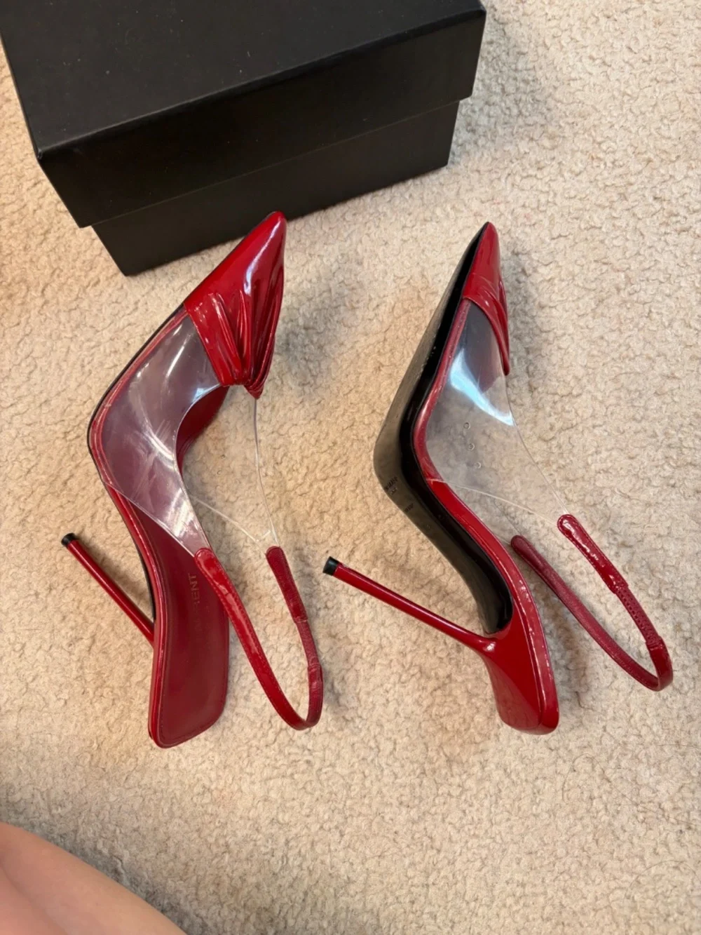 $1,095 SAINT LAURENT Frida Leather And Pvc Slingback Pumps In Cherry - Picture 5 of 13